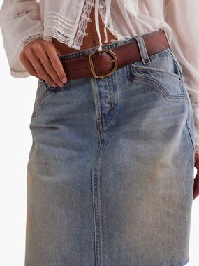 Free People western Suzy Light Blue Denim Midi A-Line Skirt Size 27